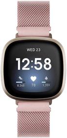 img 4 attached to 🌹 Стильный розовый металлический сетчатый браслет Valkit Compatible Fitbit Versa 3/Sense - идеальная замена для женщин и мужчин.