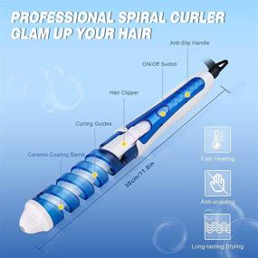 img 3 attached to 💙 Tomorotec Blue Ceramic Spiral Styler Curling Iron - Professional Hair Curler Curling Wand Waver Maker