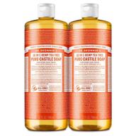 🌿 жидкое мыло dr. bronner's tea tree pure-castile (32 унции, 2 штуки) - органическое, 18 в 1: против прыщей, перхоти, для стирки, для животных и посуды - концентрат, веганский. логотип