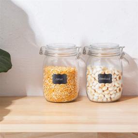 img 1 attached to 🍱 32oz Glass Kitchen Storage Canister Mason Jars with Lids - Airtight, Hinged Lid, Set of 4 for Canning, Cereal, Pasta, Sugar, Beans - Includes Labels & Chalk Marker