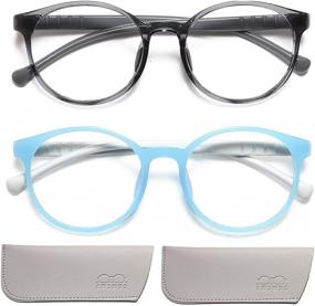 img 4 attached to 👓 Kids Blue Light Blocking Glasses 2-Pack for Girls & Boys, TR90 Round Frame Flexible and Sturdy, Anti-Eyestrain & Headache Reduction Computer Glasses for Kids Age 4-14 (Black & Blue)