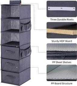 img 1 attached to 📦 Maximize Your Closet Space with YOUDENOVA Hanging Closet Organizers: 6-Shelf Storage Shelves and 3 Drawers in Grey