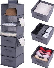 img 4 attached to 📦 Maximize Your Closet Space with YOUDENOVA Hanging Closet Organizers: 6-Shelf Storage Shelves and 3 Drawers in Grey