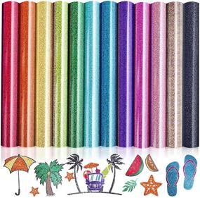 img 4 attached to 🎀 DoreenBow 12 Sheets Glitter HTV Heat Transfer Vinyl for Shirts Fabric, 12x10 Inch Sparkling Iron-On Vinyl Heat Transfer Bundle - Colorful Glitter HTV Vinyl Set