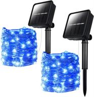 solar-powered outdoor fairy string lights: 2 pack, weatherproof copper wire lights - 39.5ft each, 120 led - 8 lighting modes - ideal for christmas, yard, and garden decorations - blue логотип