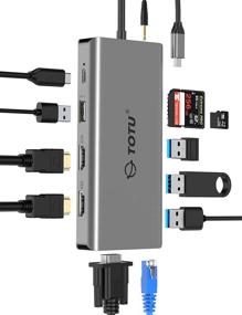 img 4 attached to 🔌 TOTU Triple Monitor Docking Station for MacBook Air M1 & Windows/Thunderbolt 3 - 13 in 1 USB C Hub with 4K Dual HDMI, 100W PD, VGA, Gigabit Ethernet, USB 3.0, Audio, SD TF Card Reader