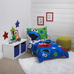 img 3 attached to 🍪 Sesame Street Elmo and Cookie Monster Awesome Buds 4 Piece Toddler Bed Set, Blue/Red/Green