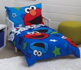 img 4 attached to 🍪 Sesame Street Elmo and Cookie Monster Awesome Buds 4 Piece Toddler Bed Set, Blue/Red/Green