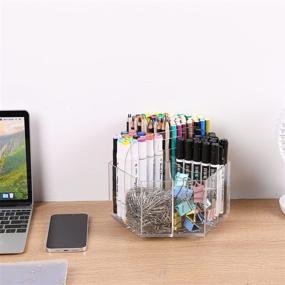 img 2 attached to 🖊️ HAYAN 360-Degree Rotating Acrylic Pen Holder: Clear Pencil Desk Organizer for Office, School, Home & Art Supplies Storage