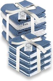 img 1 attached to 🍒 BerryBerri Kitchen Dish Towels and Dishcloths Sets: 13 Pack, Blue, Premium Lint Free Cotton, Ultra Absorbent