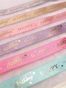 img 1 attached to 🎀 HUIHUANG Happy Birthday Ribbon Gold Satin Ribbon: Perfect for Gift Wrapping & Party Decorations - Aqua & Orchid, 64 Yards per Package