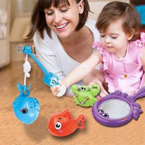 img 2 attached to 🦀 Dwi Dowellin BPA-Free Bath Toy Fishing Games with Net, No Mold Squirt Fishes and Crab, Water Table and Pool Bathtub Toy for Toddlers, Baby, Kids – Ages 1-6 Years, Girls, Boys