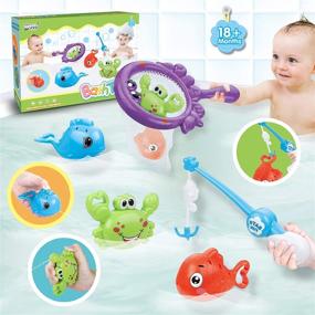 img 4 attached to 🦀 Dwi Dowellin BPA-Free Bath Toy Fishing Games with Net, No Mold Squirt Fishes and Crab, Water Table and Pool Bathtub Toy for Toddlers, Baby, Kids – Ages 1-6 Years, Girls, Boys