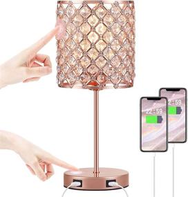 img 4 attached to 💎 Enhance Your Décor with the Elegant Crystal Table Lamp Touch Control - Rose Gold with 2 USB Ports, 3 Way Dimmable & Bulb Included - Perfect for Living Room, Bedroom, or Dining Room