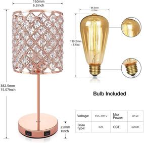 img 2 attached to 💎 Enhance Your Décor with the Elegant Crystal Table Lamp Touch Control - Rose Gold with 2 USB Ports, 3 Way Dimmable & Bulb Included - Perfect for Living Room, Bedroom, or Dining Room