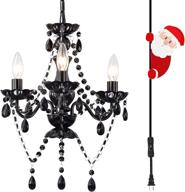 💡 enhance your bedroom with a small black plug-in chandelier - 3 light crystals chandelier fixture логотип