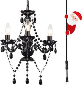 img 2 attached to 💡 Enhance Your Bedroom with a Small Black Plug-in Chandelier - 3 Light Crystals Chandelier Fixture