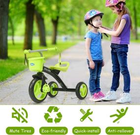 img 3 attached to Green INFANS Kids Tricycle Rider - Adjustable Seat, Storage Basket, Premium Quiet Wheels, Non-Slip Handle