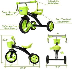 img 2 attached to Green INFANS Kids Tricycle Rider - Adjustable Seat, Storage Basket, Premium Quiet Wheels, Non-Slip Handle