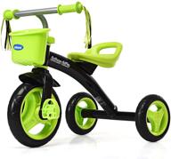 green infans kids tricycle rider - adjustable seat, storage basket, premium quiet wheels, non-slip handle logo