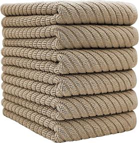 img 3 attached to 6 Pack Premium Kitchen Towels – Large Cotton Hand Towels (16”x 25”) – Diagonal Weave Design – 445 GSM Highly Absorbent Tea Towels – Tan Set with Hanging Loop