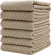 6 pack premium kitchen towels – large cotton hand towels (16”x 25”) – diagonal weave design – 445 gsm highly absorbent tea towels – tan set with hanging loop logo