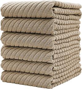 img 4 attached to 6 Pack Premium Kitchen Towels – Large Cotton Hand Towels (16”x 25”) – Diagonal Weave Design – 445 GSM Highly Absorbent Tea Towels – Tan Set with Hanging Loop