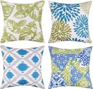 🌿 set of 4 blue outdoor pillow covers 18x18 inch - waterproof, leaf and flower decor, pu coating, patio furniture logo