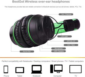 img 3 attached to Bluetooth Headphones BestGot S1 Wireless Headphones Over Ear Foldable Headset Soft Memory-Protein Earmuffs Built-In Mic For PC/Phone/Tablets/TV (Black/Green)