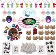 84-piece meow cat party favors set - cat necklaces, bracelets, keychains, hair clips, tattoos, brooch, gift bags - ideal for kids girls goodie bags, birthday party supplies логотип