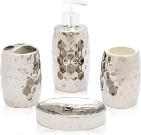 img 4 attached to 🚽 Juvale 4-Piece Metallic Silver Ceramic Bathroom Accessories Set