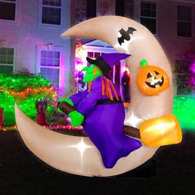 img 4 attached to 🧙 Halloween Inflatable Witch on Moon: BestParty 4.6ft Long, LED Lighted Indoor/Outdoor Decoration