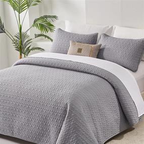 img 3 attached to 🛏️ King Size Grey Quilt Set (90"x 103"), 3pcs Geometric Ring Stitched Lightweight Quilted Bedspread - Reversible Coverlet for All Seasons, Soft Microfiber Coverlet Bedding Set with 1 Quilt and 2 Pillowcases