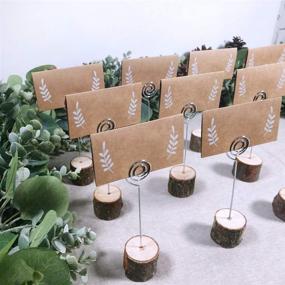 img 2 attached to 🌲 Pack of 30 Rustic Wood Place Card Holders with Swirl Wire, Wooden Bark Memo Holder Stand, Card Photo Picture Note Clip Holders 5.8" and Kraft Place Cards Bulk for Wedding Party Table Number Name Sign