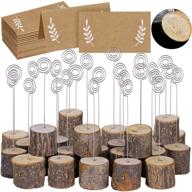 🌲 pack of 30 rustic wood place card holders with swirl wire, wooden bark memo holder stand, card photo picture note clip holders 5.8" and kraft place cards bulk for wedding party table number name sign logo