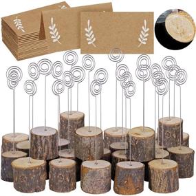 img 4 attached to 🌲 Pack of 30 Rustic Wood Place Card Holders with Swirl Wire, Wooden Bark Memo Holder Stand, Card Photo Picture Note Clip Holders 5.8" and Kraft Place Cards Bulk for Wedding Party Table Number Name Sign