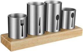 img 3 attached to 🍴 Organize Your Silverware in Style with HBlife Silverware Holder: Stainless Steel Utensil Caddy with Bamboo Wood Base for Spoons, Knives, and Forks