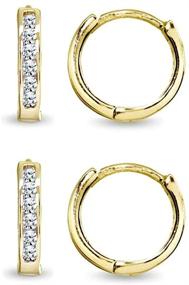 img 4 attached to 💎 13mm Sterling Silver Channel-Set CZ Round Huggie Hoop Earrings for Men, Women & Girls