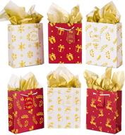 набор подарочных пакетов на рождество: 12 премиальных разнообразных золотых металлических дизайнерских пакетов с ручками, тканью, и этикетками для имен для упаковки подарков на рождество - отличный набор оптом логотип