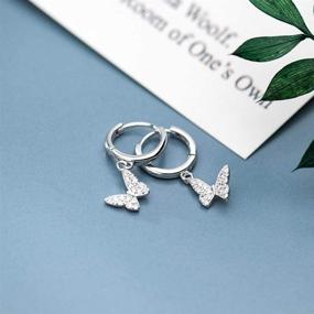 img 1 attached to 🦋 Dainty Butterfly Dangle Hoop Earrings 925 Sterling Silver - Sparkly CZ Crystal-Encrusted Charm Drop - Small Huggie Hoops - 10mm Fashion Jewelry for Women & Girls - Hypoallergenic - Perfect Christmas Gift