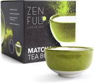 🍵 миска для матча zenful solution - подлинная японская керамическая чавань для приготовления, смешивания, взбивания и питья чая - подходит для горячих и холодных напитков - 13 см х 7,9 см - зеленая/белая чашка для чая. логотип