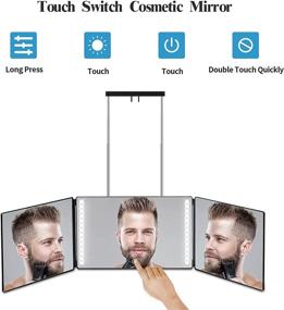 img 3 attached to 🪞 LED Light 360° Tri-Fold Mirror: Height Adjustable Neckline Shaving Template - 3 Way Mirror with Telescoping Hooks for Effortless Self Hair Cutting