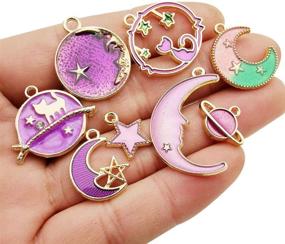 img 2 attached to 🌟 Gold Plated Enamel Celestial Charm Pendant Set: 24 Pcs DIY Jewelry Making Kit (M582-Purple)