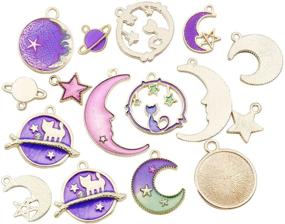 img 1 attached to 🌟 Gold Plated Enamel Celestial Charm Pendant Set: 24 Pcs DIY Jewelry Making Kit (M582-Purple)