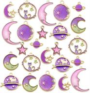 🌟 gold plated enamel celestial charm pendant set: 24 pcs diy jewelry making kit (m582-purple) logo