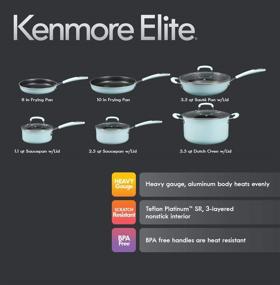 img 2 attached to 🍳 Kenmore Elite Andover Nonstick Platinum Forged Aluminum Cookware Set: 10-Piece, Glacier Blue - Professional-grade Kitchen Essentials