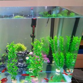 img 2 attached to 🐠 Vibrant Comsun 4 Pack Artificial Aquarium Plants: Large 10.6 inch Height, Decorative Fish Tank Décor - Green Plastic Home Décor