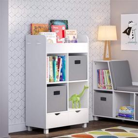 img 3 attached to 📚 RiverRidge Book Nook Collection Kids Cubby Bookrack and 2pc Storage Cabinet, White with Gray Bins