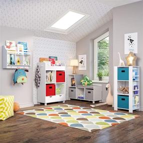 img 2 attached to 📚 RiverRidge Book Nook Collection Kids Cubby Bookrack and 2pc Storage Cabinet, White with Gray Bins