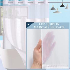 img 3 attached to 🚿 Conbo Mio Hotel Style No Hooks Required Shower Curtain with Snap-in Liner for Bathroom - Waterproof, Repellent, Machine Washable, Removable Polyester Liner (Grid-White, 71" (W) x 74" (H))